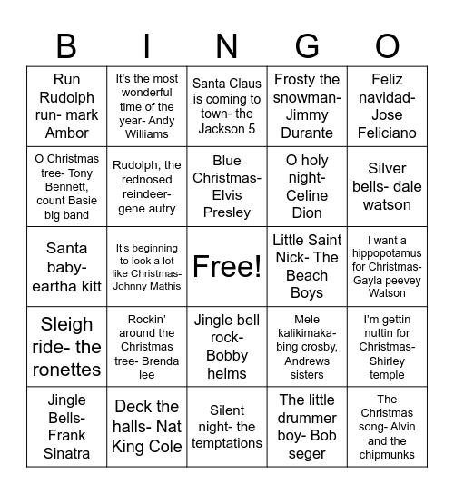 Christmas Bingo 1 Bingo Card