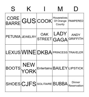 Donna's Birthday Bingo Card