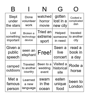 Have you ever ... ? - Bingo Card