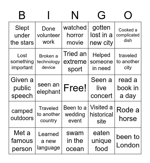 Have you ever ... ? - Bingo Card