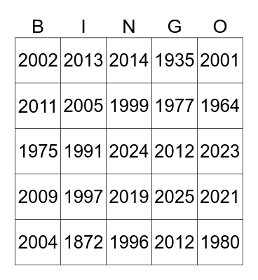 Doug & Fran's 25th Wedding Anniversary Bingo Card