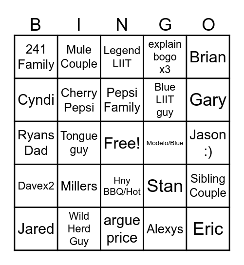 B-Dubs BINGO Card