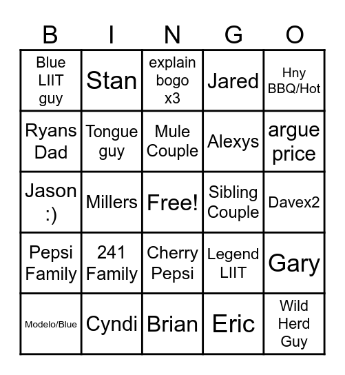 B-Dubs BINGO Card
