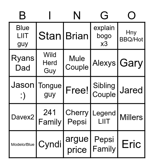 B-Dubs BINGO Card