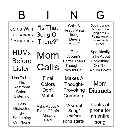 1001 Bingo Card