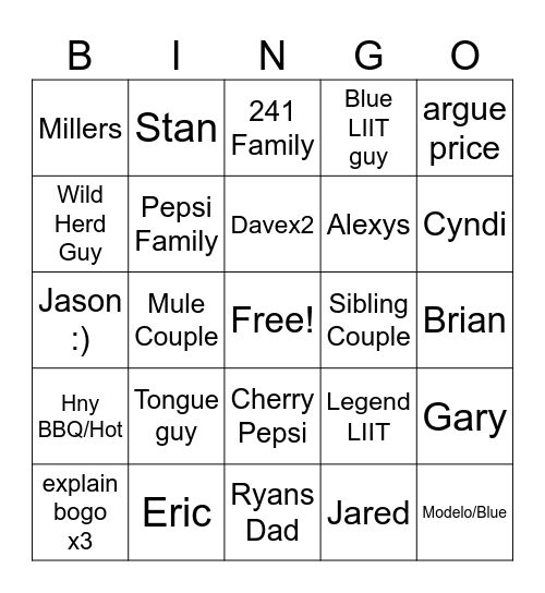 B-Dubs BINGO Card