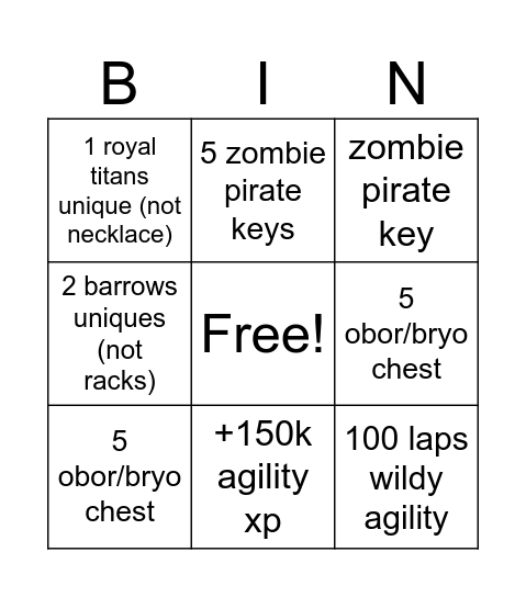 claws easy bingo Card