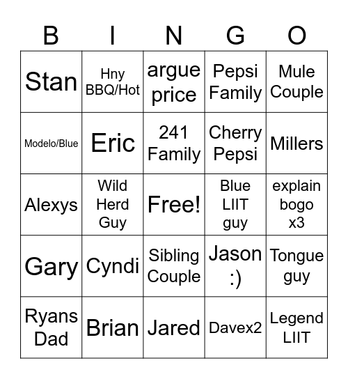B-Dubs BINGO Card