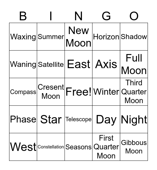 Earth Science BINGO Card