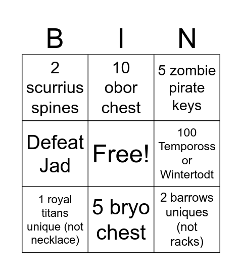 claws easy bingo Card