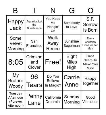 Hippie Burger Bingo Card