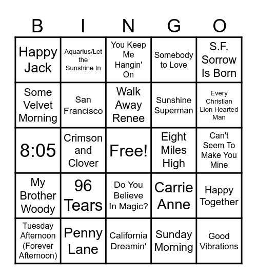 Hippie Burger Bingo Card