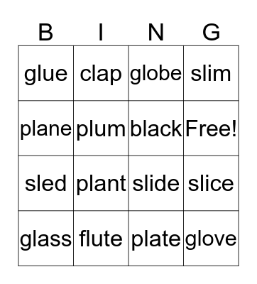 L family  Bingo Card