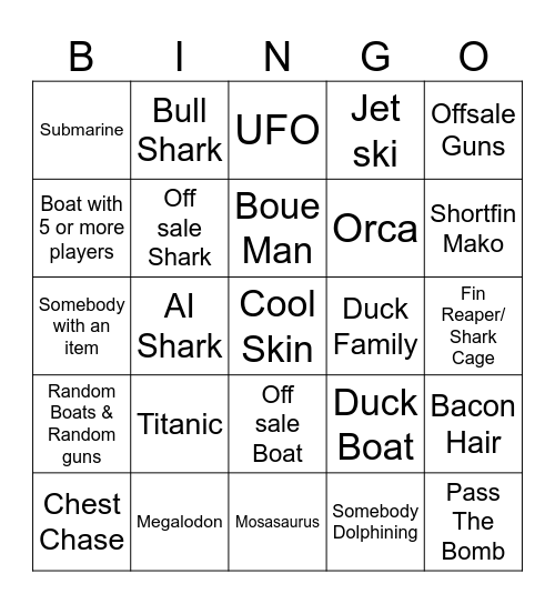 Sharkbite2 Bingo Card