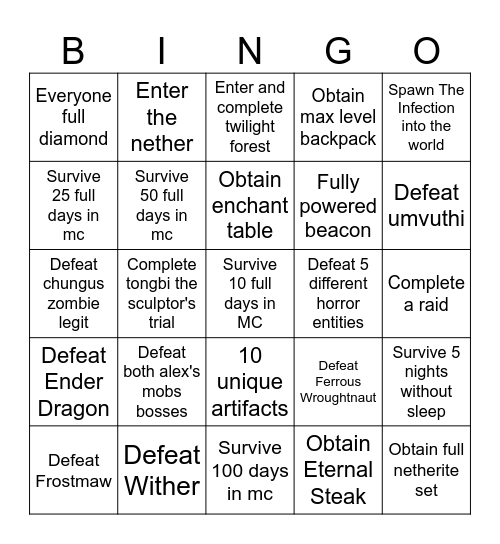 Horror goals Bingo Card