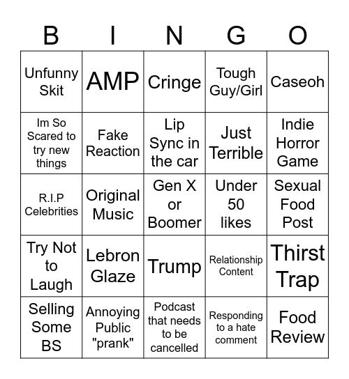 TIKTOK Bingo Card