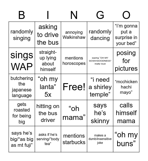 Brayden Bingo Card