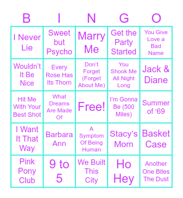 SINGO Bingo Card
