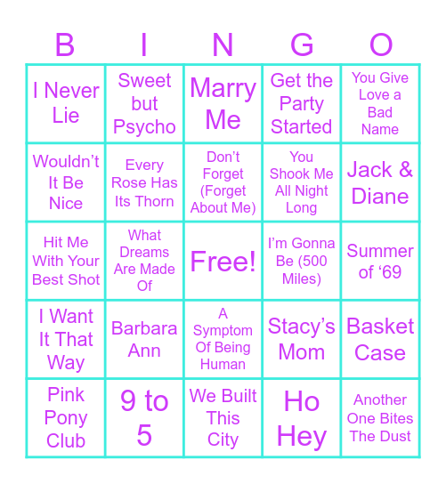 SINGO Bingo Card