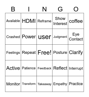 Active Listening Bingo Card