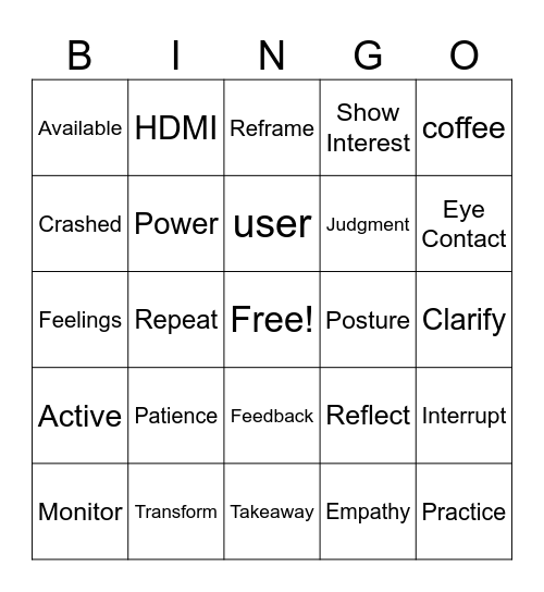 Active Listening Bingo Card