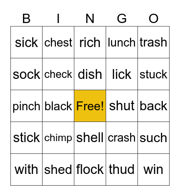 Sounds Write Unit 11 /sh/ /ch/ /th/ /ck/ Bingo Card