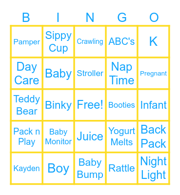 Kayden's Bingo Card
