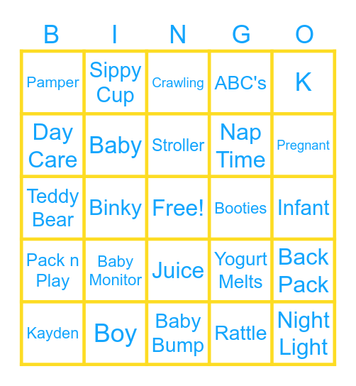 Kayden's Bingo Card