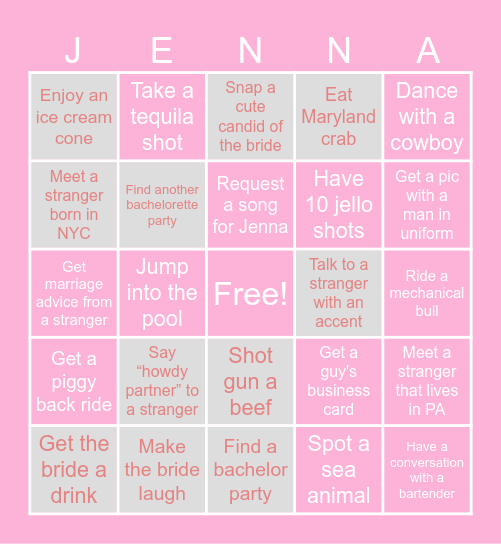 Bachelorette Bingo Card