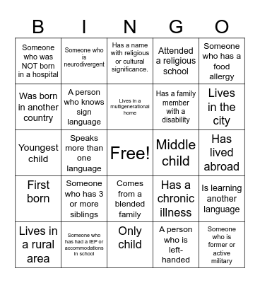 DEI Bingo Card
