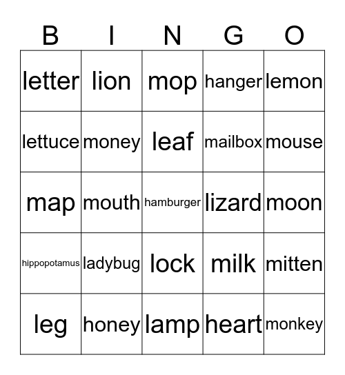 Final Phonics 2 K,L,M Bingo Card