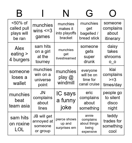 Munchies @ Windmill Bingo Card