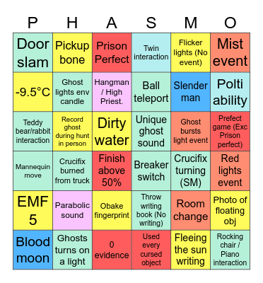 Phasmo Bingo Card