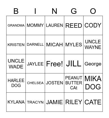 Family and Freinds Bingo Card