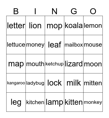 Final Phonics 2 K,L,M Bingo Card