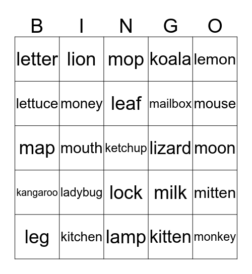 Final Phonics 2 K,L,M Bingo Card