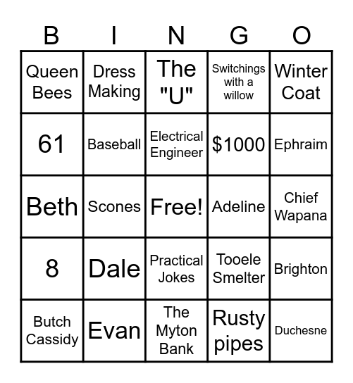 Randolph and Adeline Bingo Card