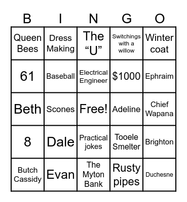 Randolph and Adeline Bingo Card