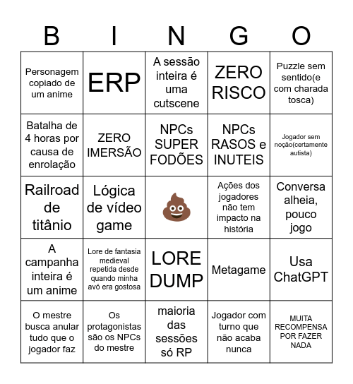 Bingo do RPG Ruim Bingo Card