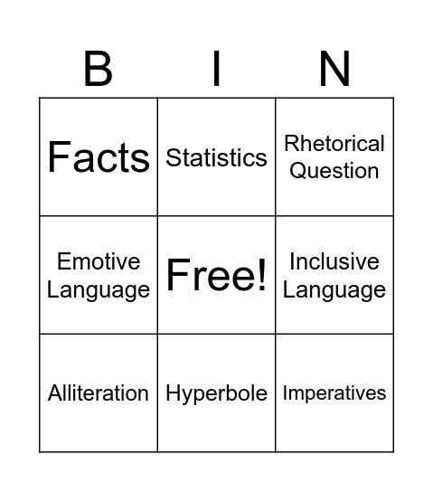 Persuasive Techniques Bingo Card