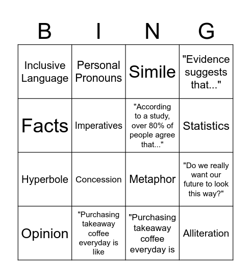 Persuasive Techniques Bingo Card