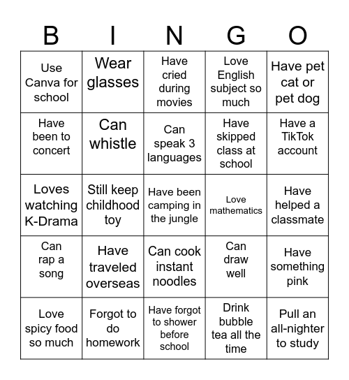 FIND SOMEONE WHO... Bingo Card