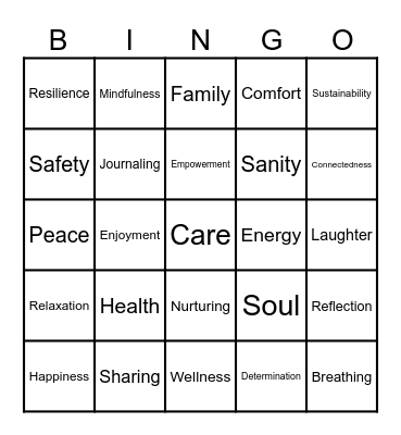 Wellbeing Bingo Card