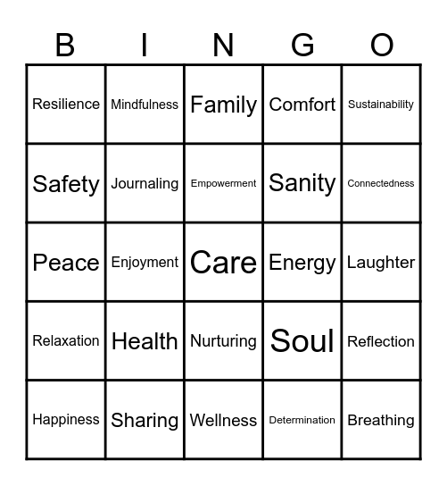 Wellbeing Bingo Card