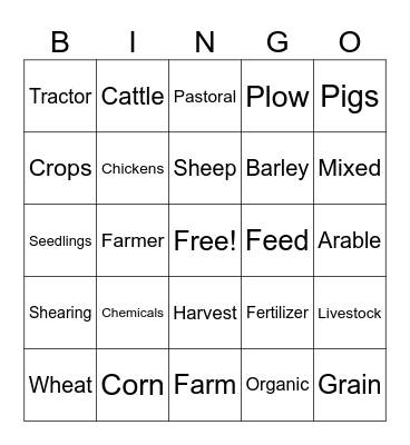 Agriculture BINGO Card