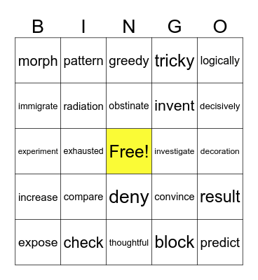 Vocabulary Bingo Card