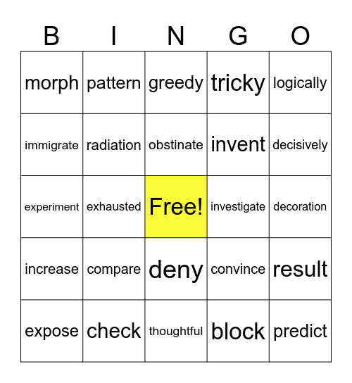 Vocabulary Bingo Card