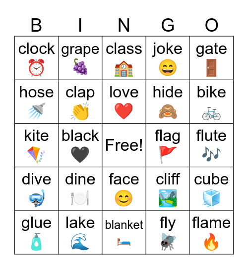 Phonics bl cl fl + long vowel Bingo Card
