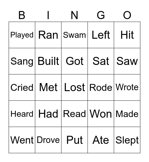 Past Simple Bingo Card