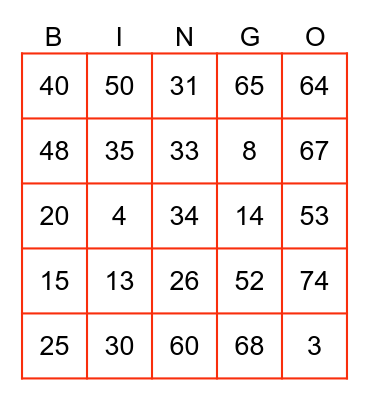 Round 1 - Numbers 1-75 Bingo Card
